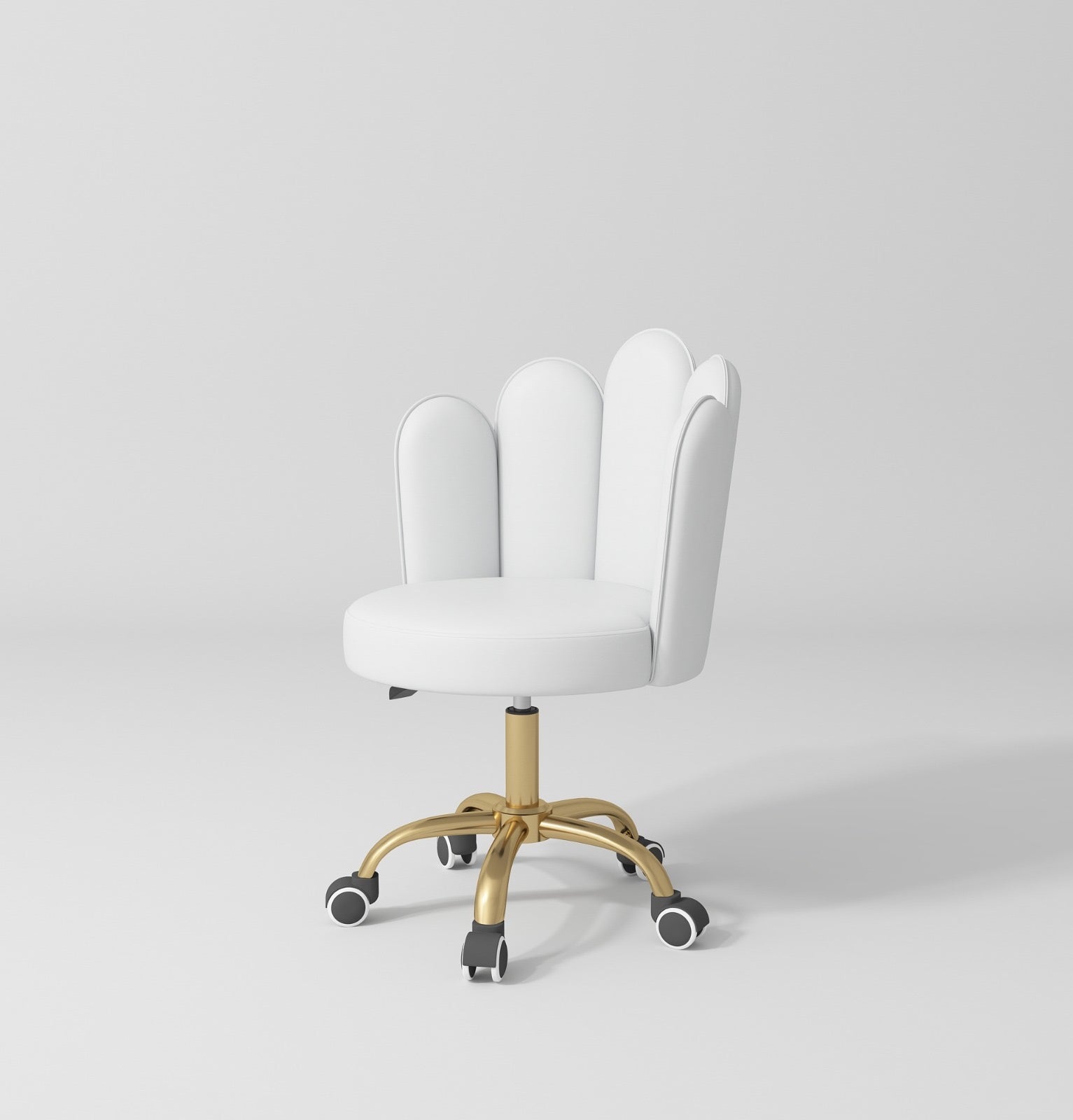 Beauty salon stool in white and gold on wheels