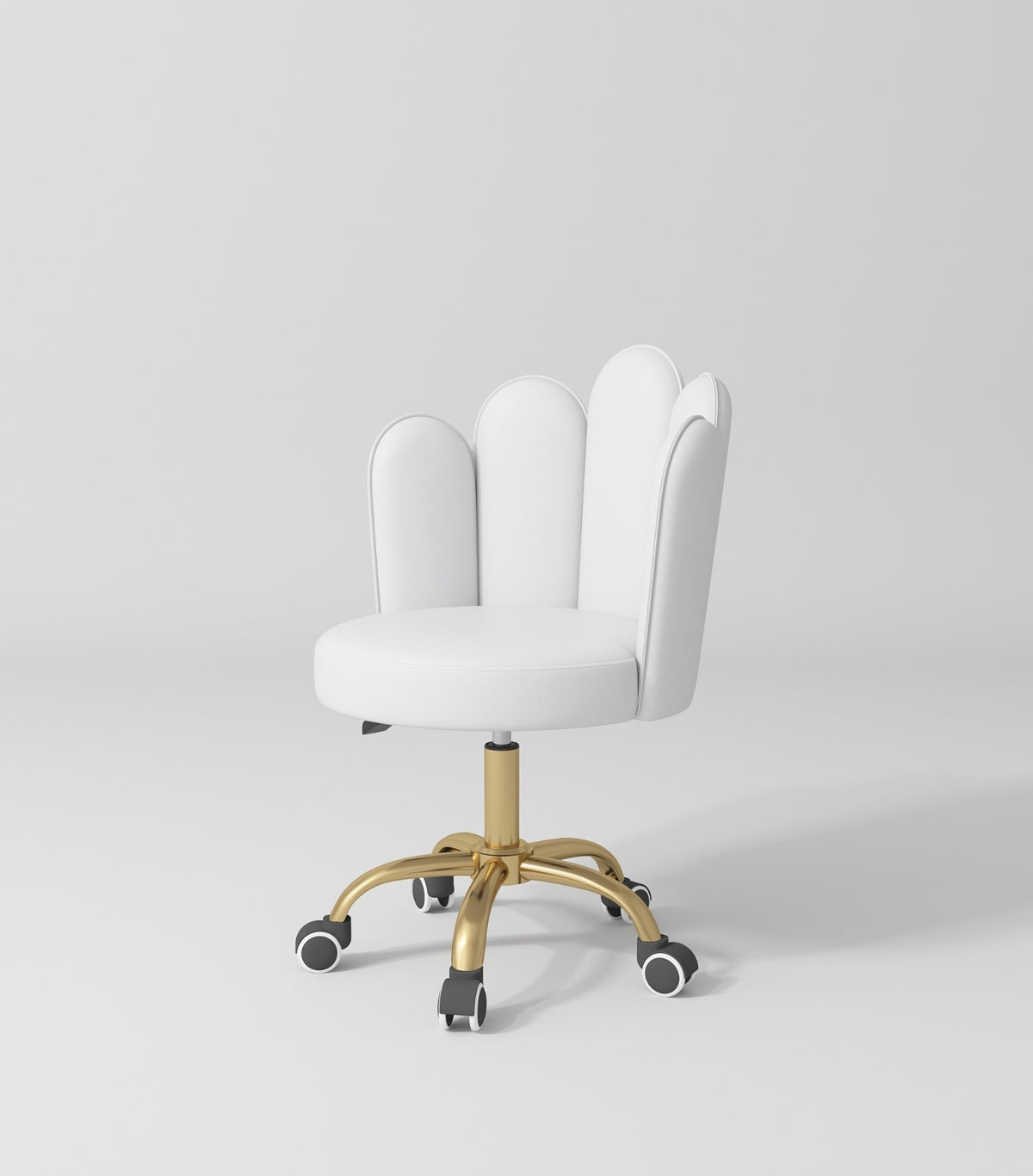 Beauty salon stool in white and gold on wheels