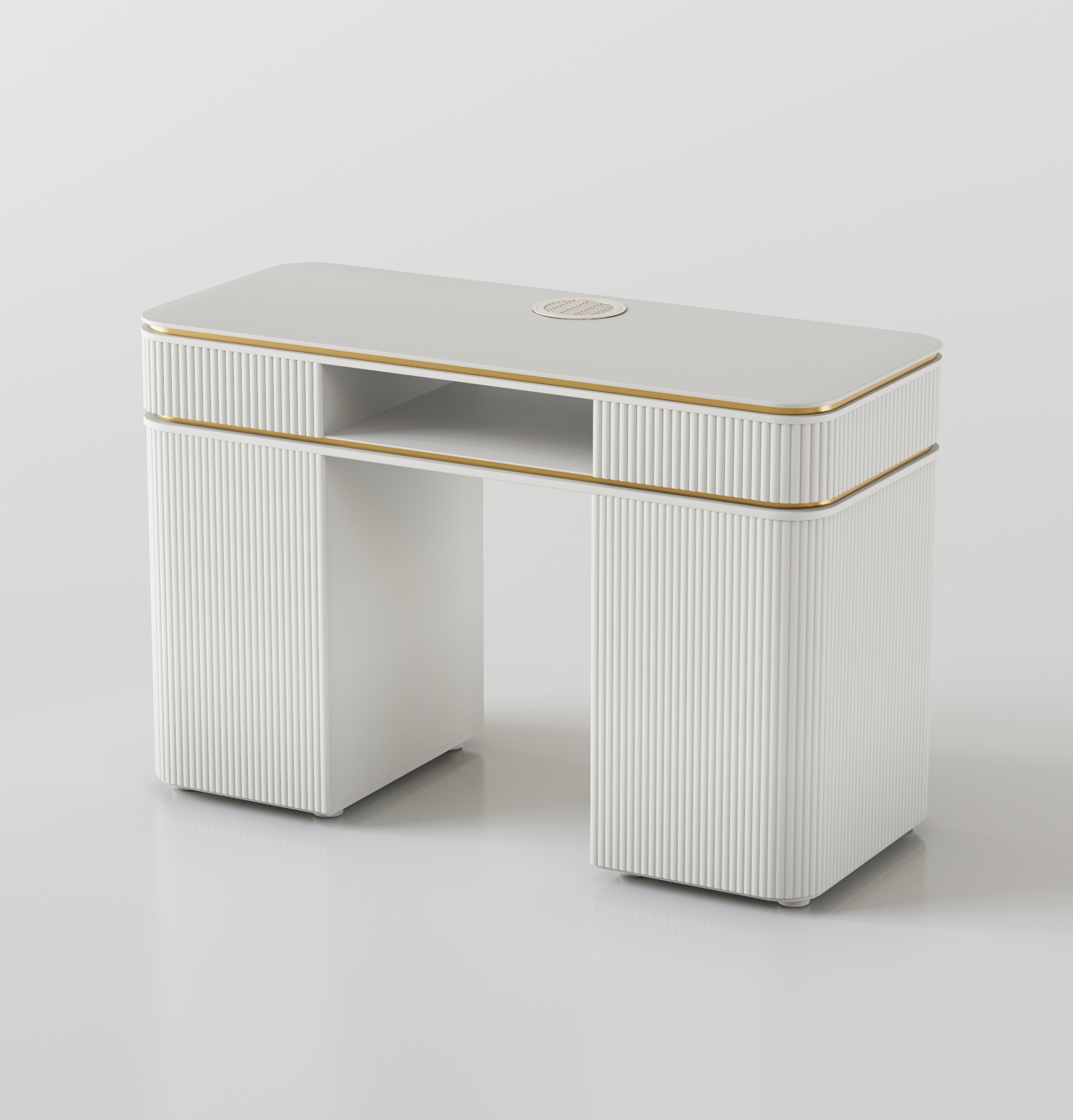 Single luxury nail desks with gold handles and white colour