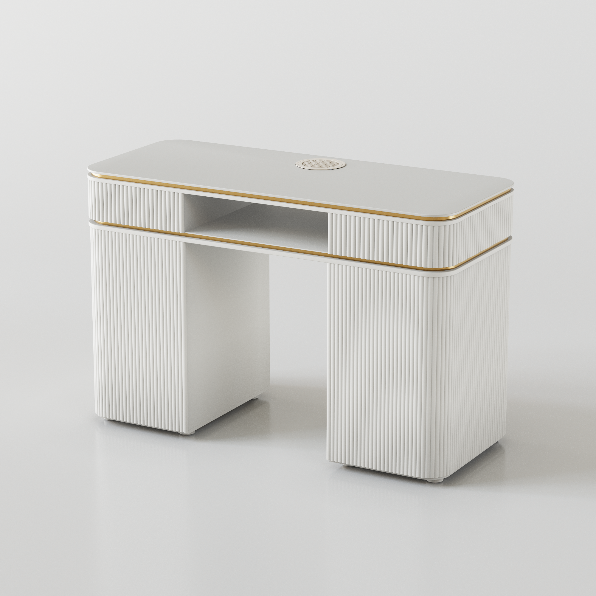 Single luxury nail desks with gold handles and white colour