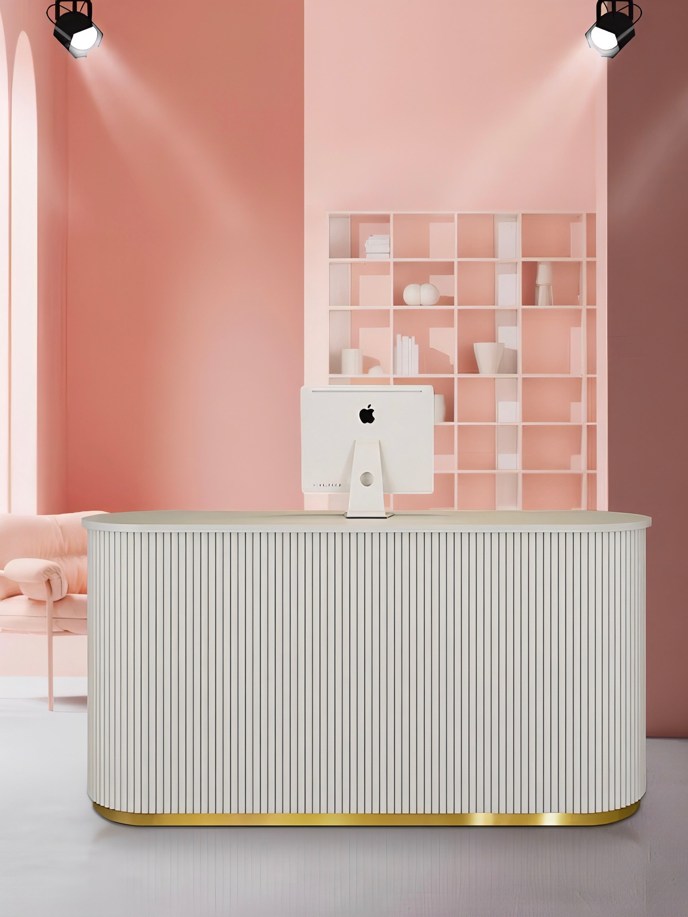 White and Gold modern reception desk