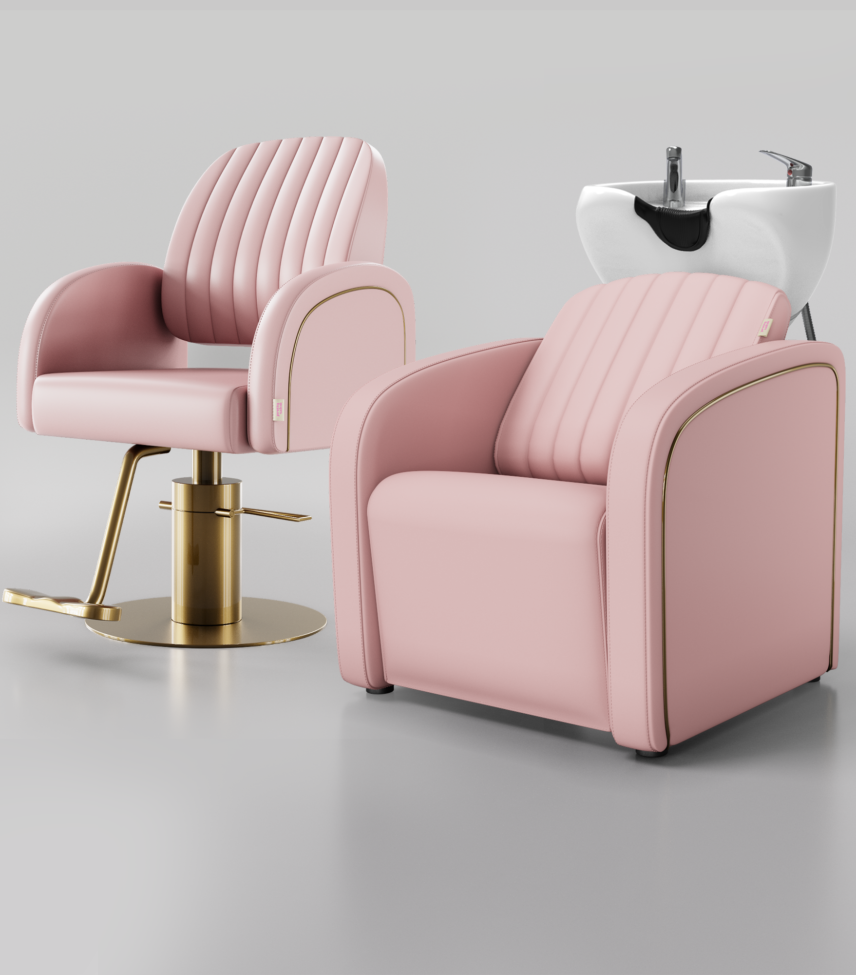 Luxury pink hair salon set with gold detailing