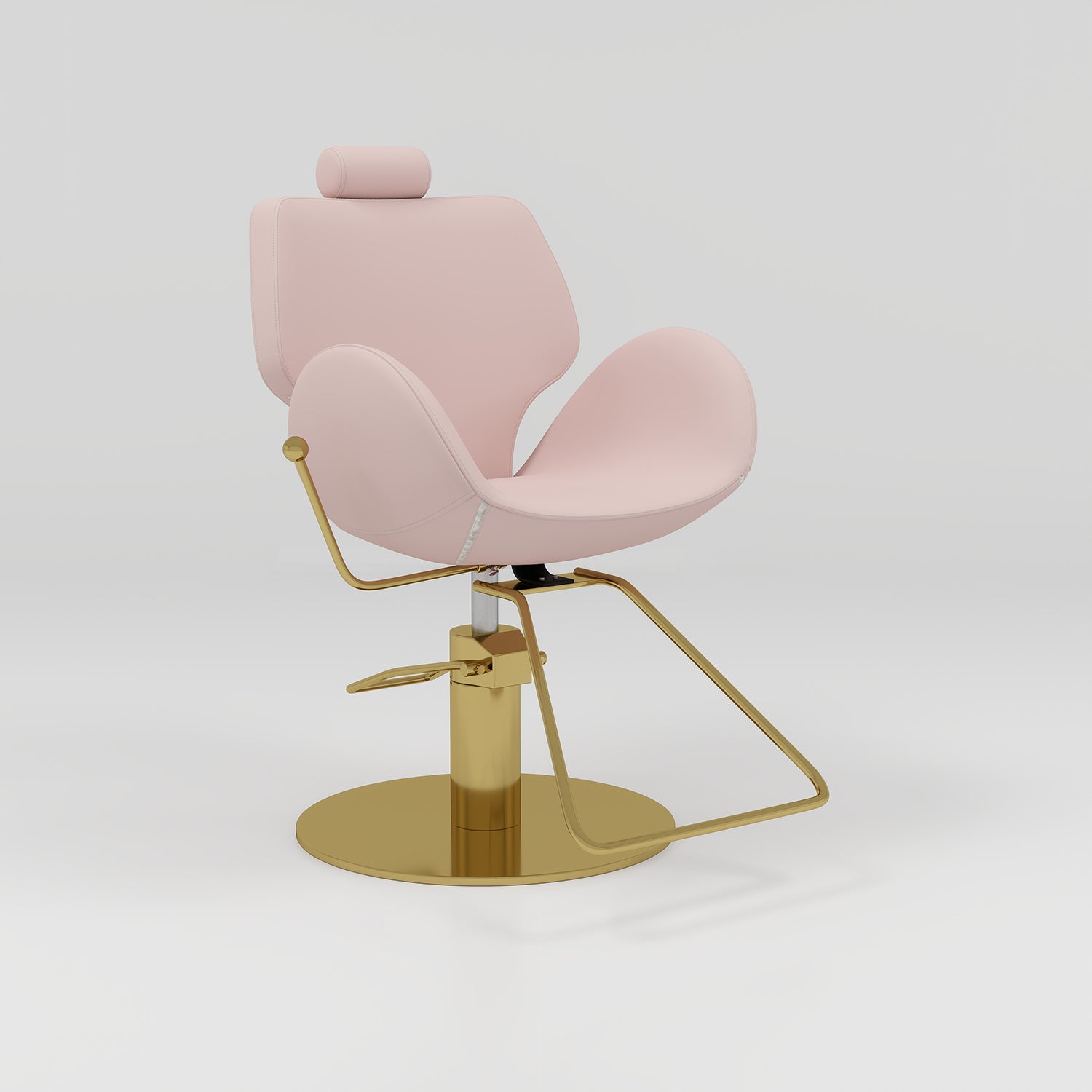 pink and gold sculpted hairdressing chair with circle base