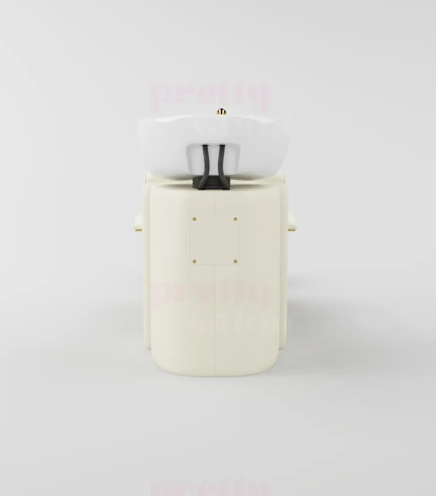 back of the shampoo chair in cream with white basin