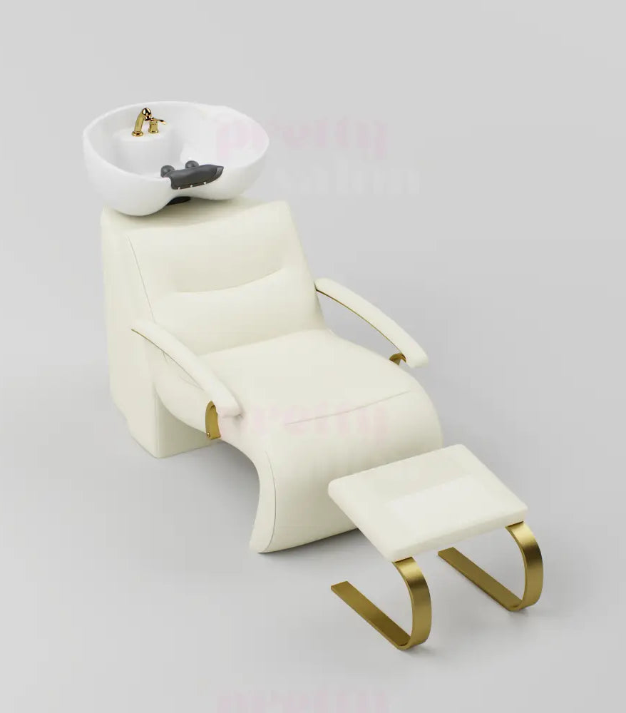 Cream Hairbackwash with footrest and gold accessories