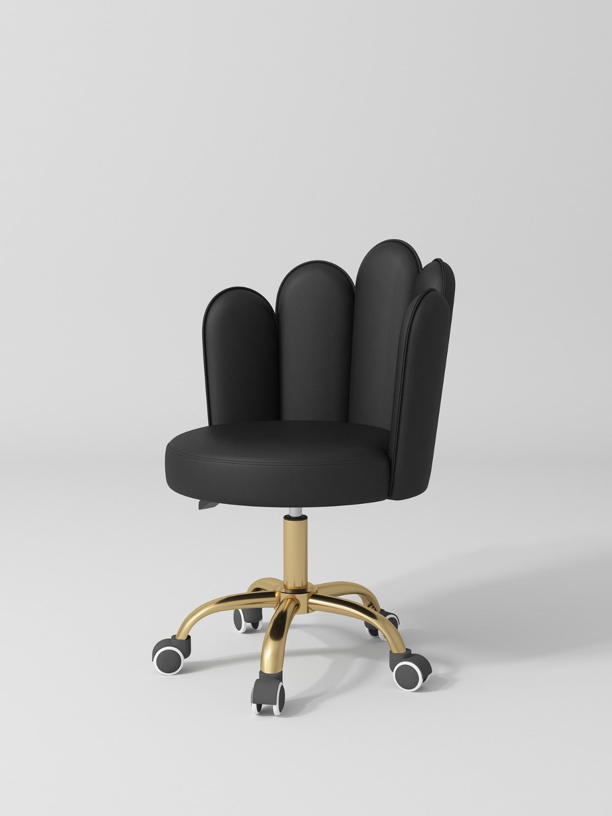 black leather stool on wheels