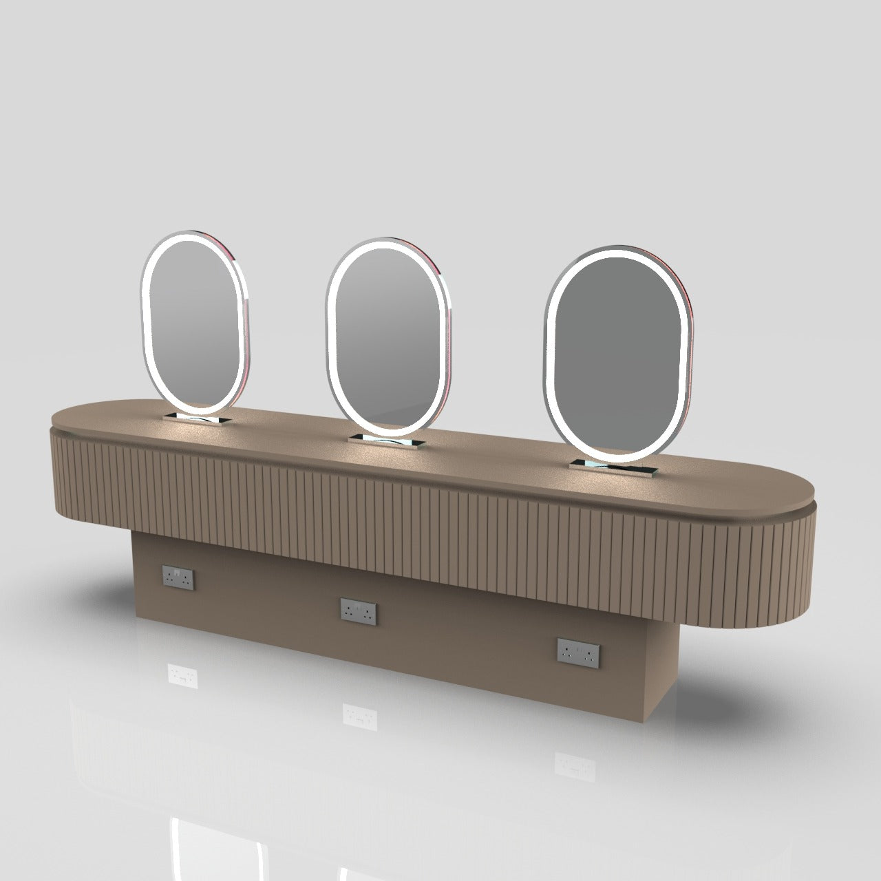 Brown & silver make up unit with three peoples for 6 people