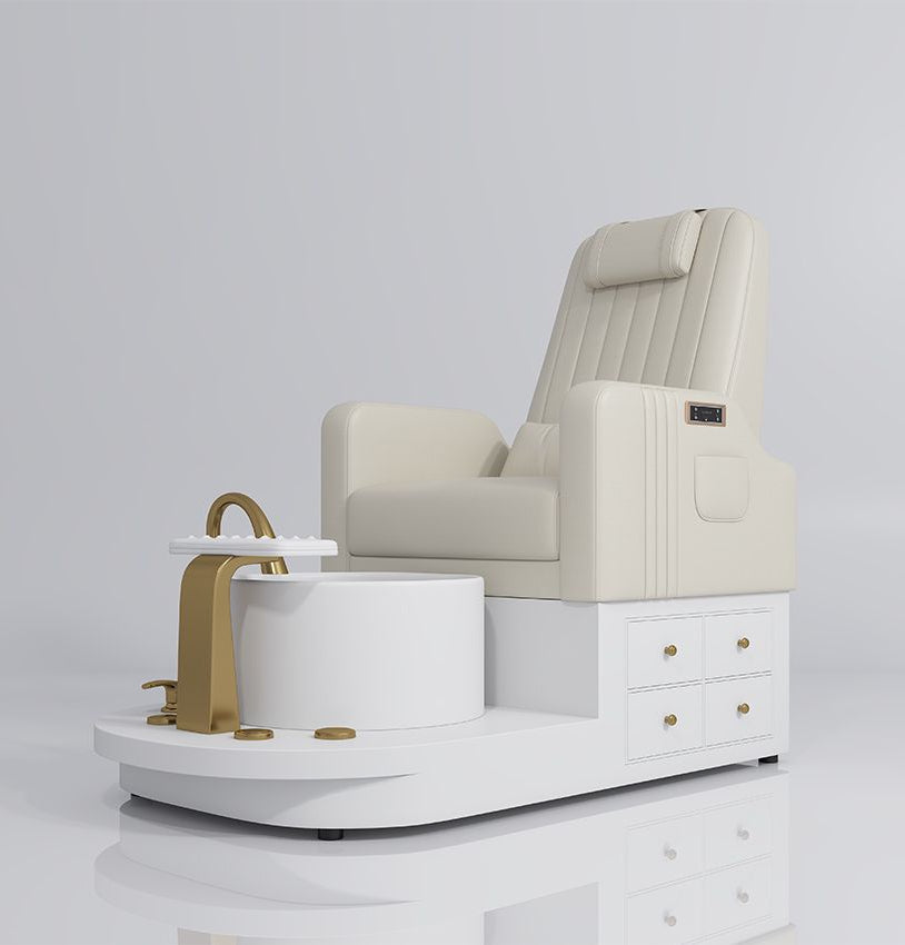 cream pedicure station with gold