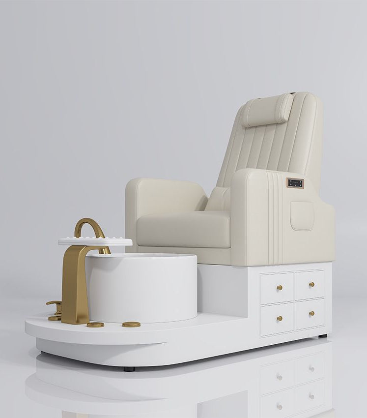 cream pedicure station with gold