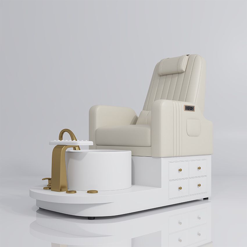 cream pedicure station with gold