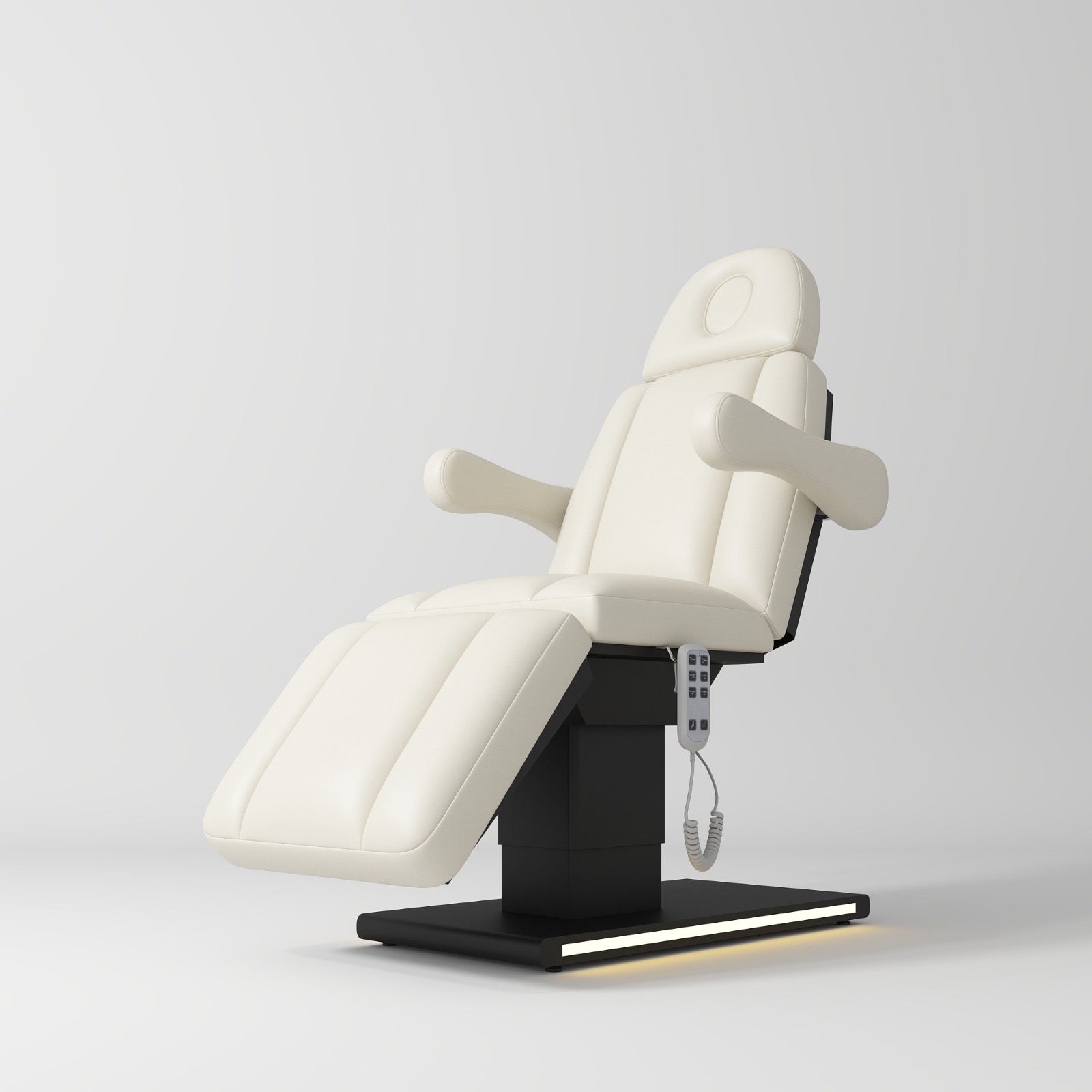 cream electric beauty bed with black base and led light