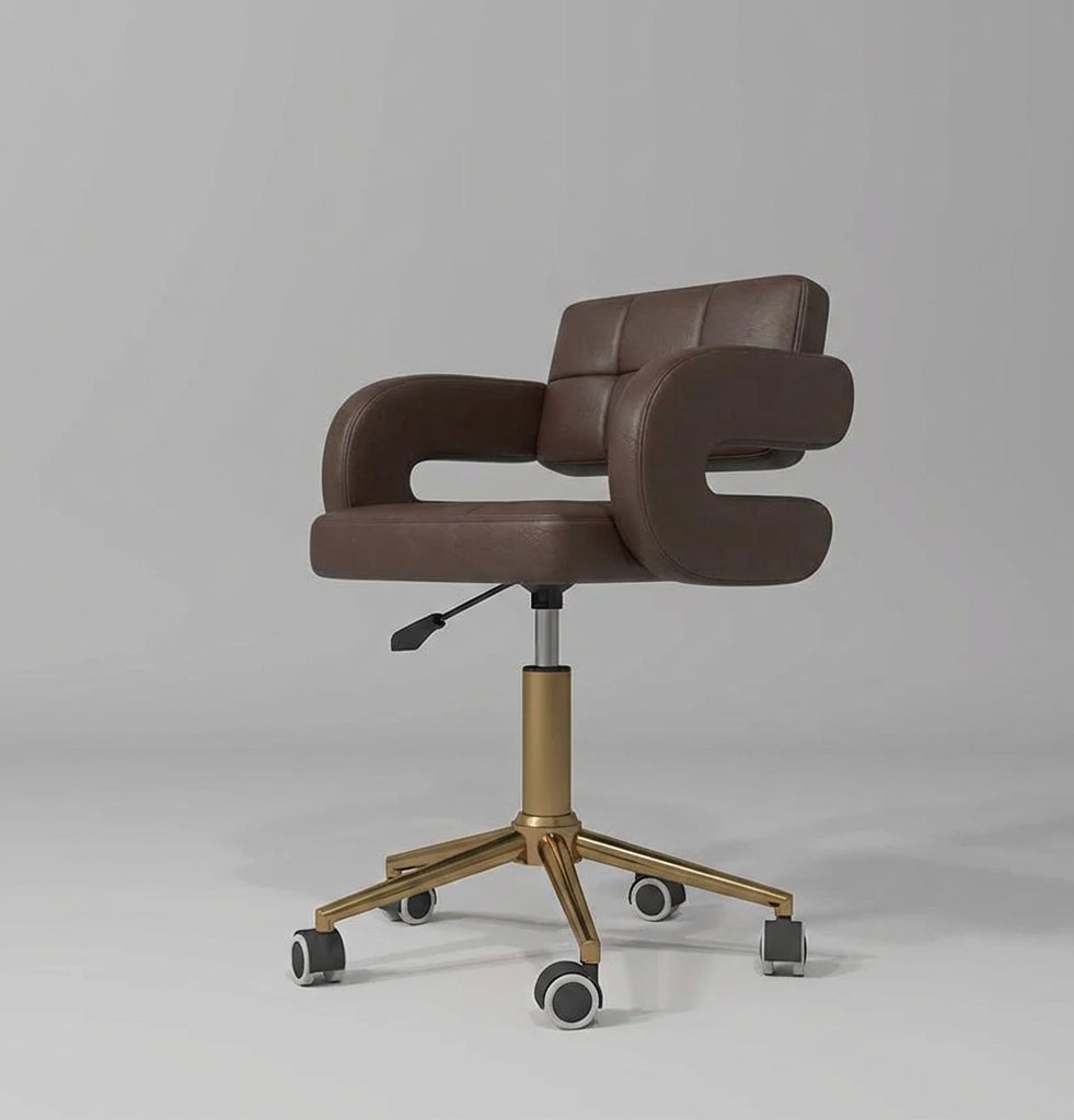 salon beauty stool dark brown leather and gold base