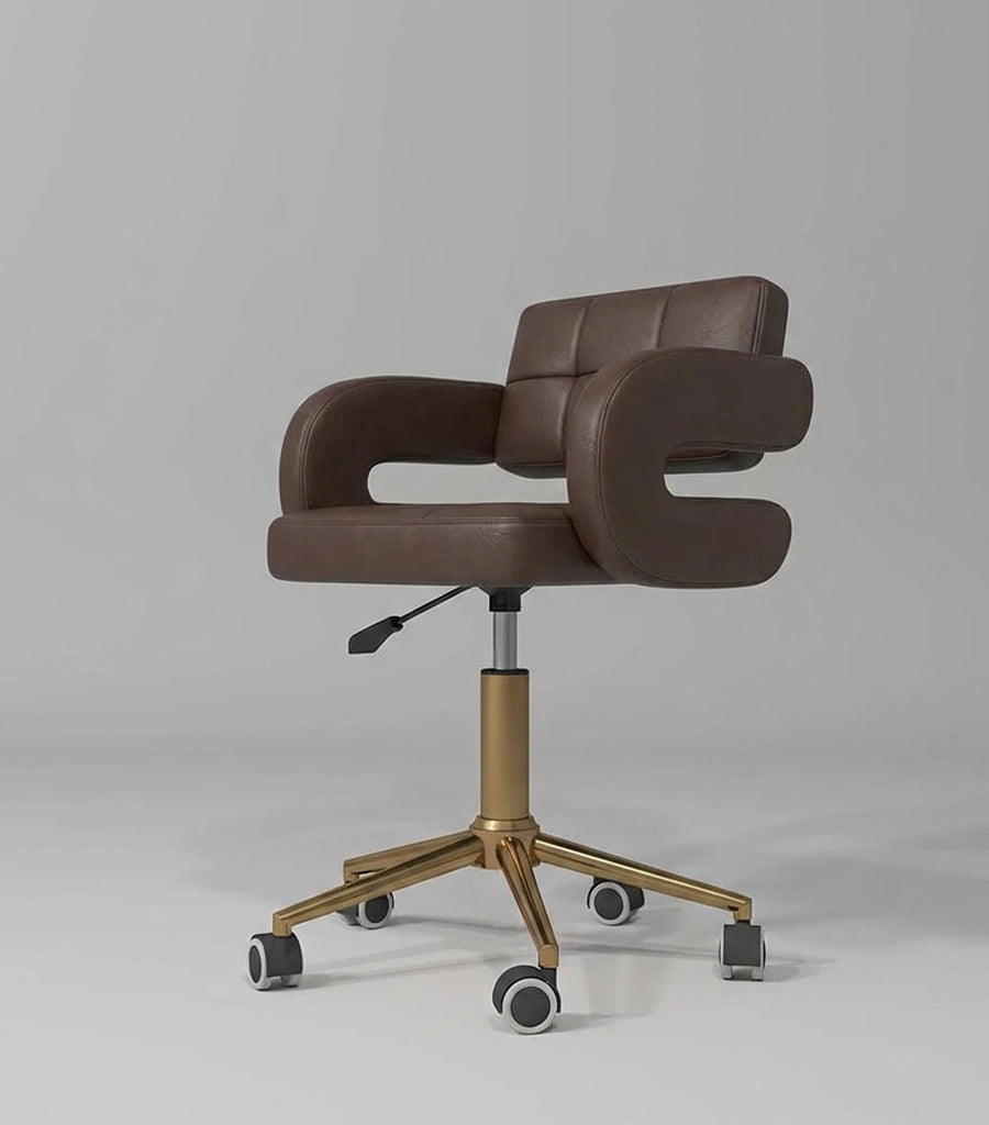 salon beauty stool dark brown leather and gold base