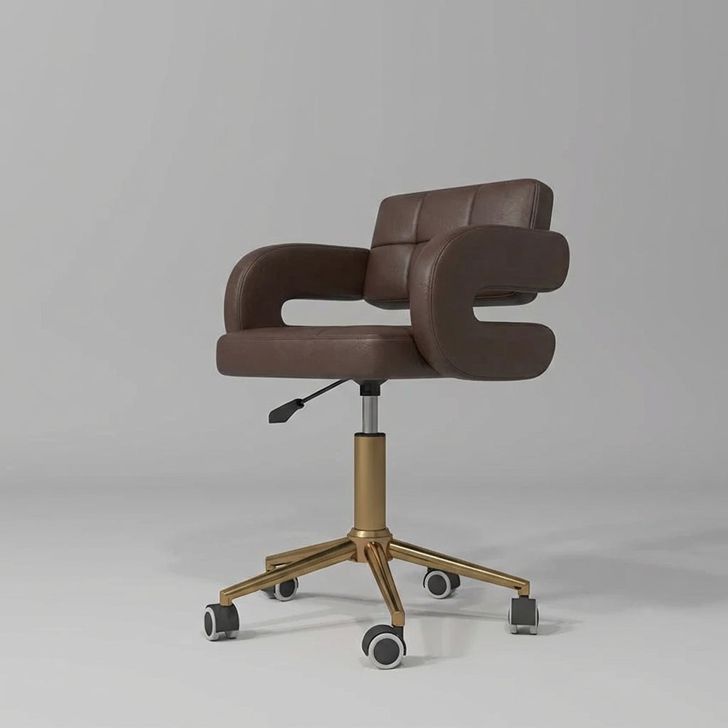 salon beauty stool dark brown leather and gold base