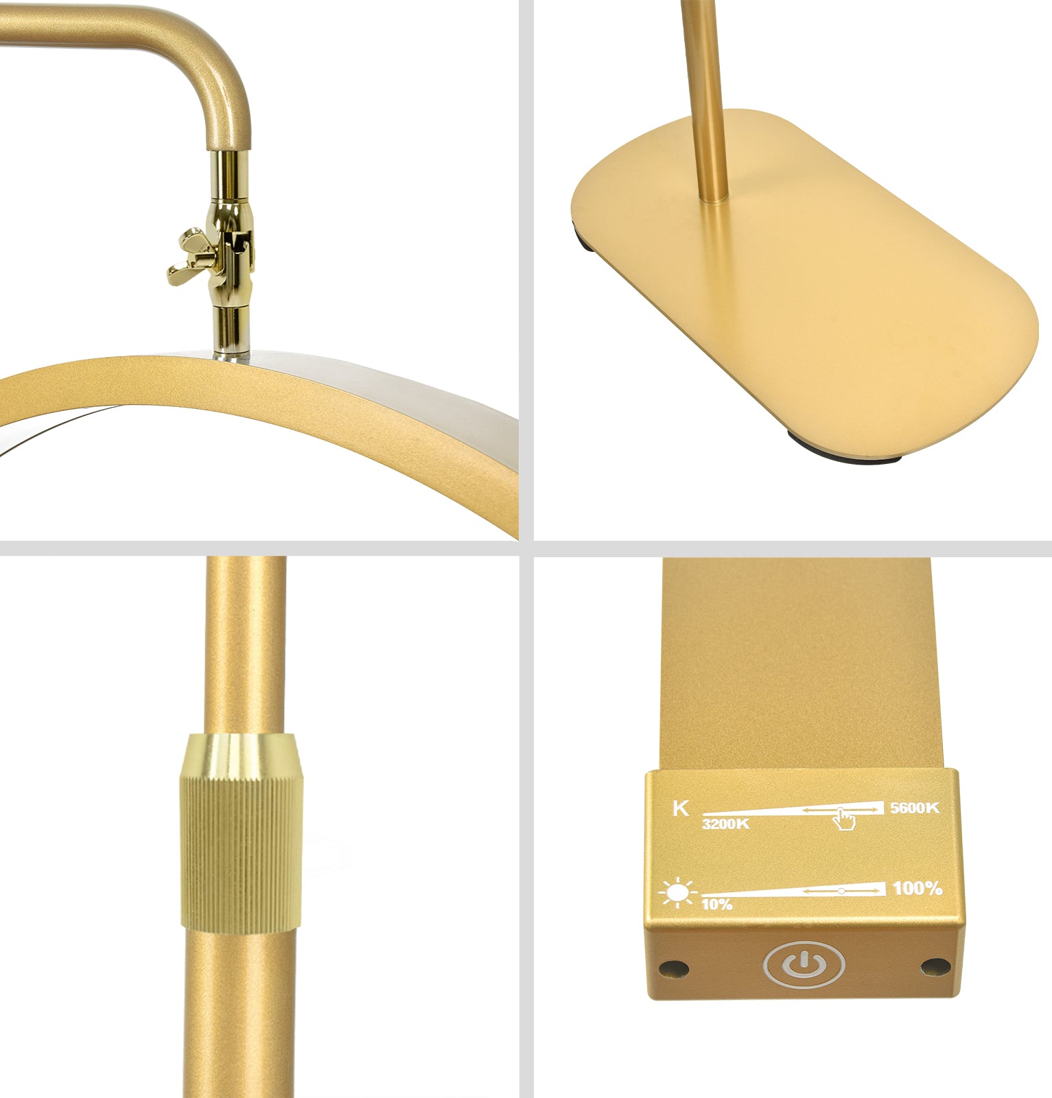 Modern gold half moon beauty light designed for salons, nail technicians, makeup artists and aesthetics professionals across the UK.