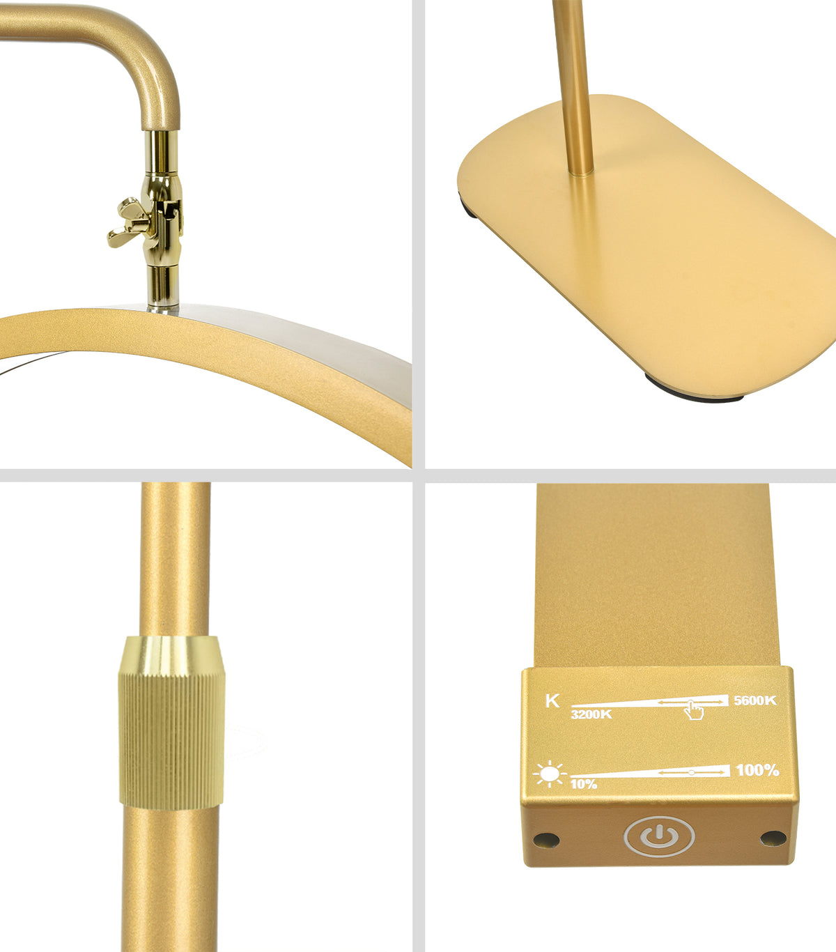 Modern gold half moon beauty light designed for salons, nail technicians, makeup artists and aesthetics professionals across the UK.