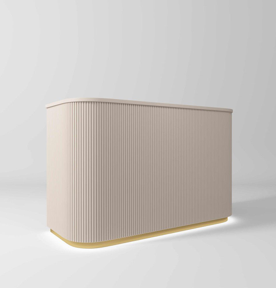 Salon reception desk in nude and gold with LED light