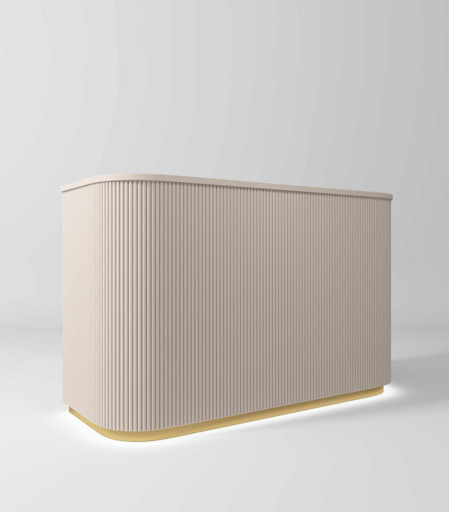 Salon reception desk in nude and gold with LED light