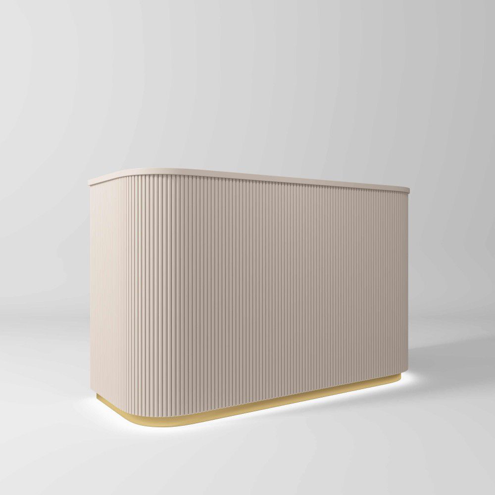 Salon reception desk in nude and gold with LED light