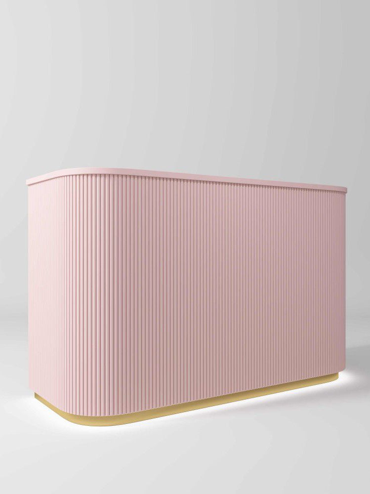 large salon reception desk with gold and LED light