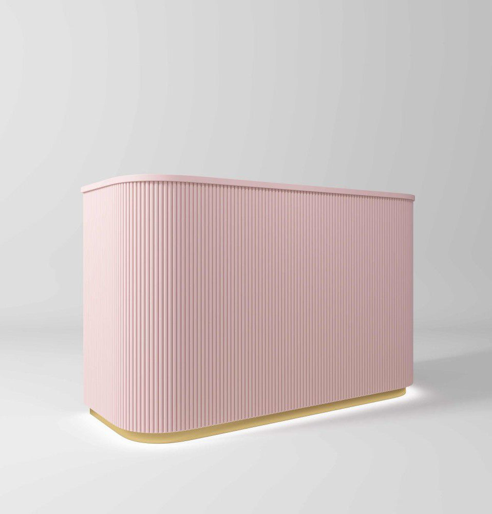 large salon reception desk with gold and LED light