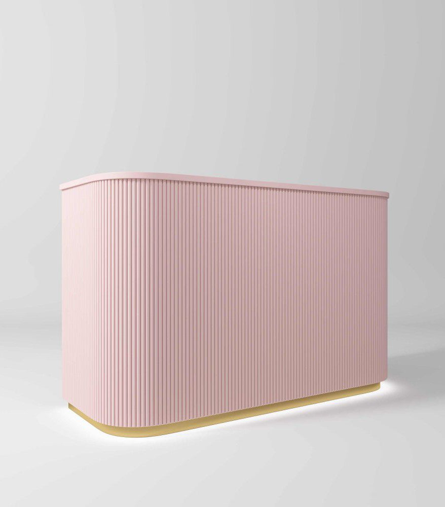 large salon reception desk with gold and LED light