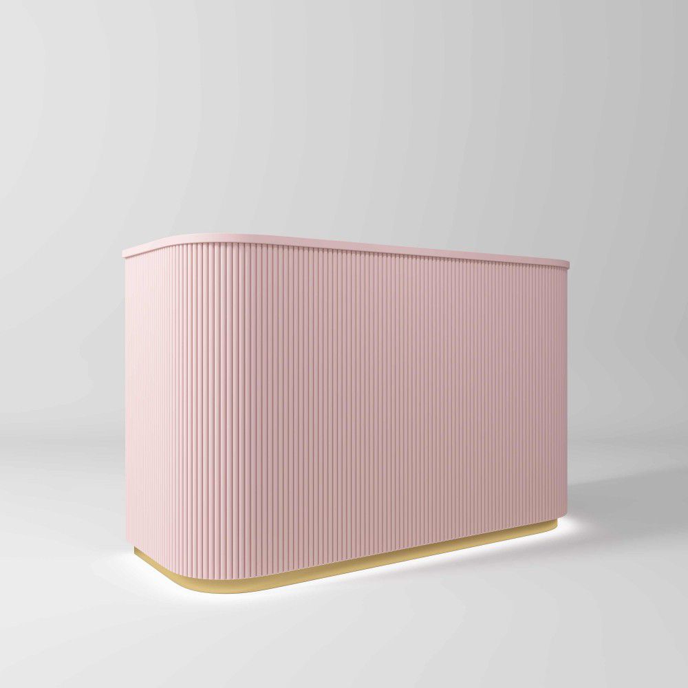 large salon reception desk with gold and LED light
