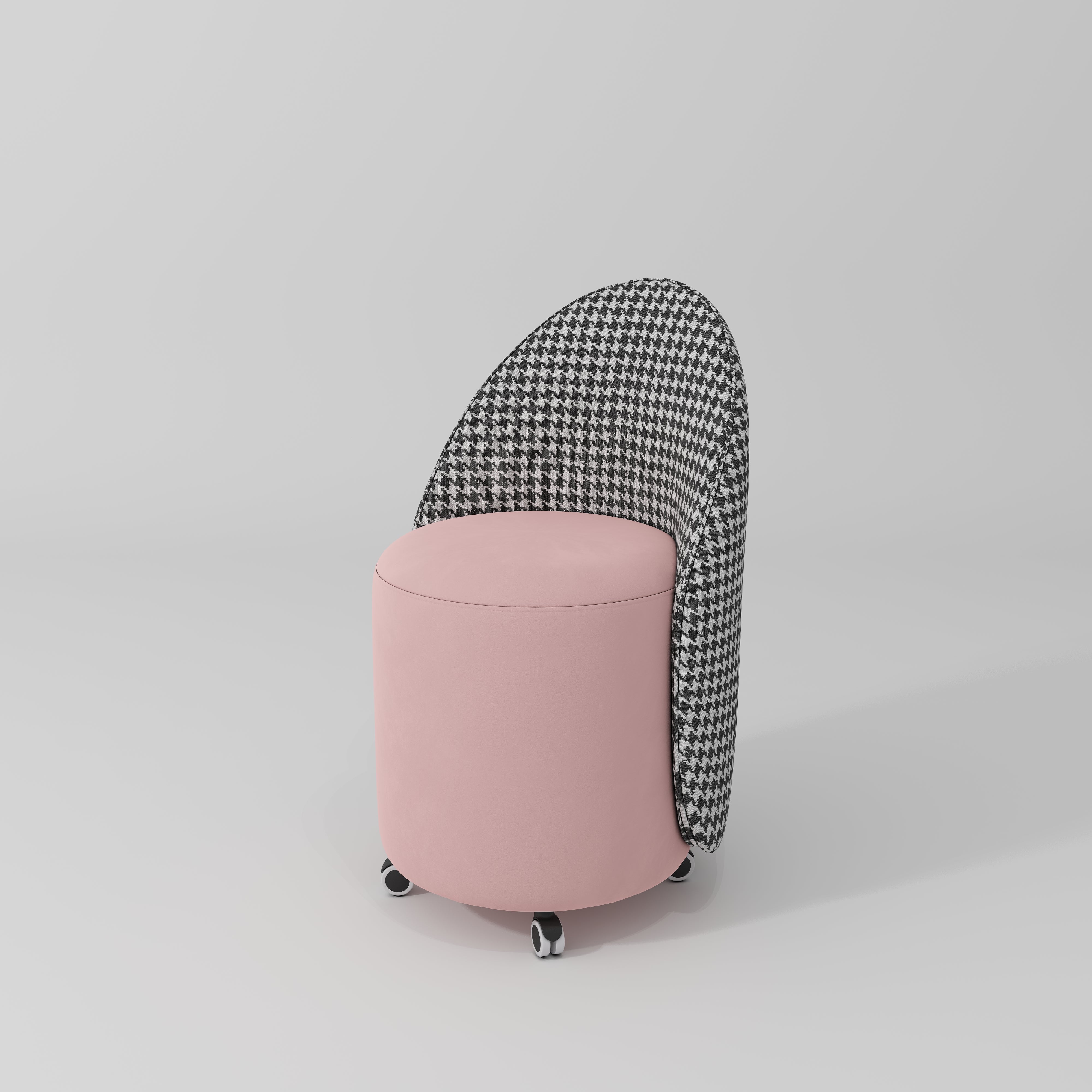 pink salon stool on wheels with backrest