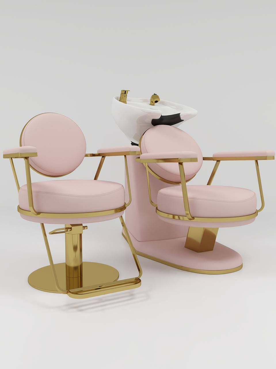 pink leather and gold staintless steel hair salon furniture set