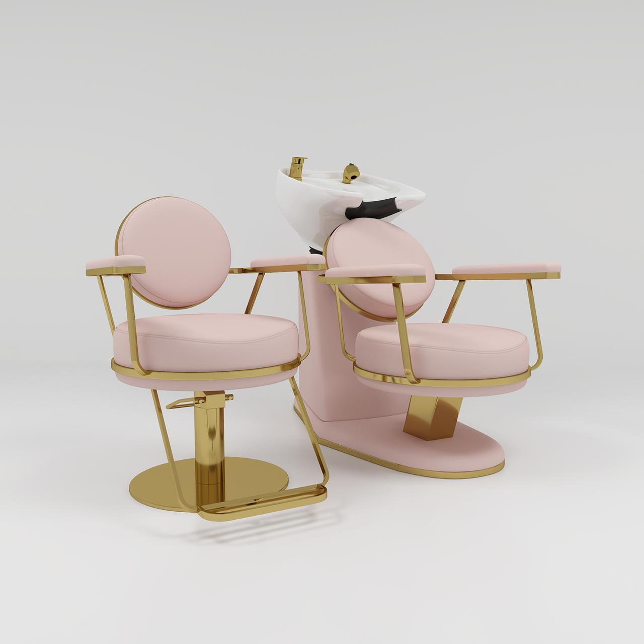 pink leather and gold staintless steel hair salon furniture set