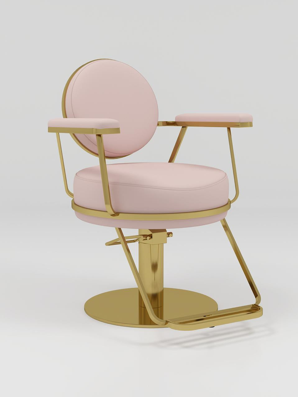 modern hairstyling chair with pink and gold