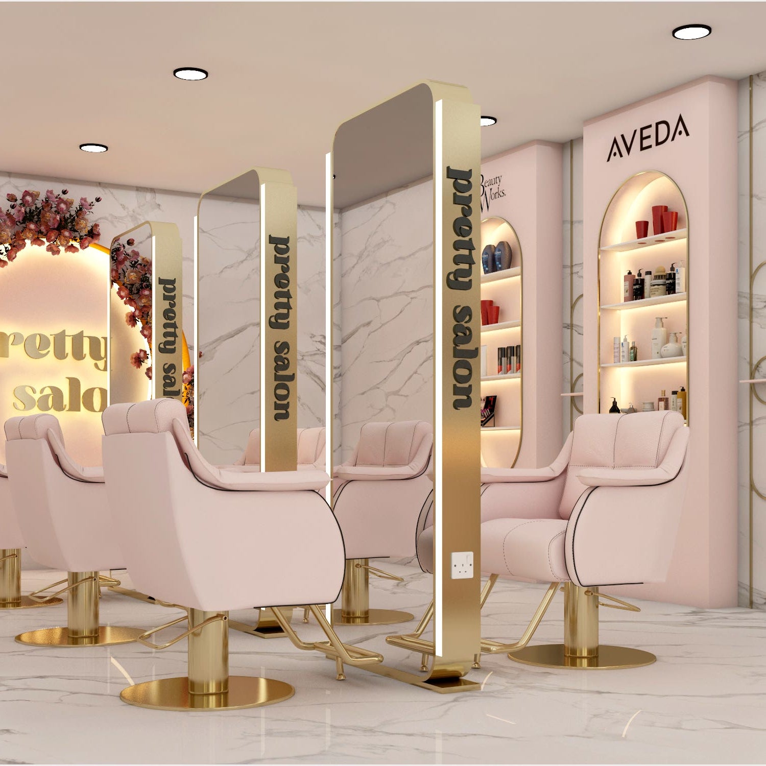 hair salon design 3d render