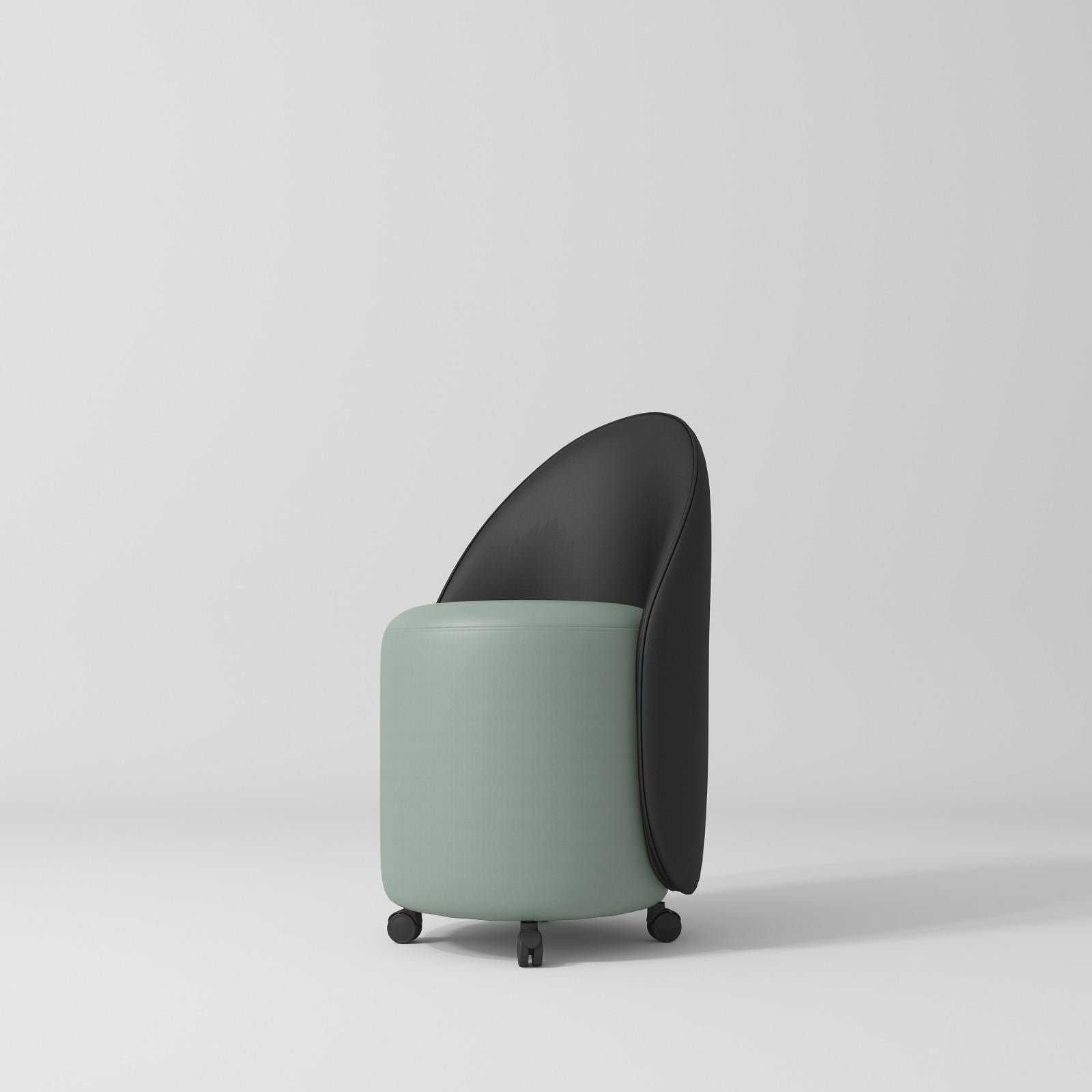 sage green leather stool on wheels for beauticians