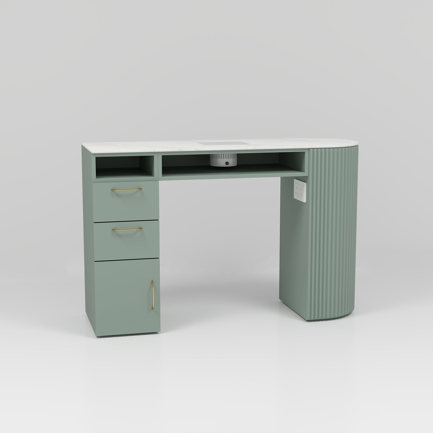 sage green nail desk with white top