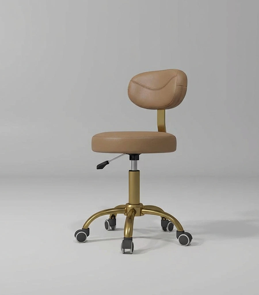 Lila stool in light brown and gold base with wheels