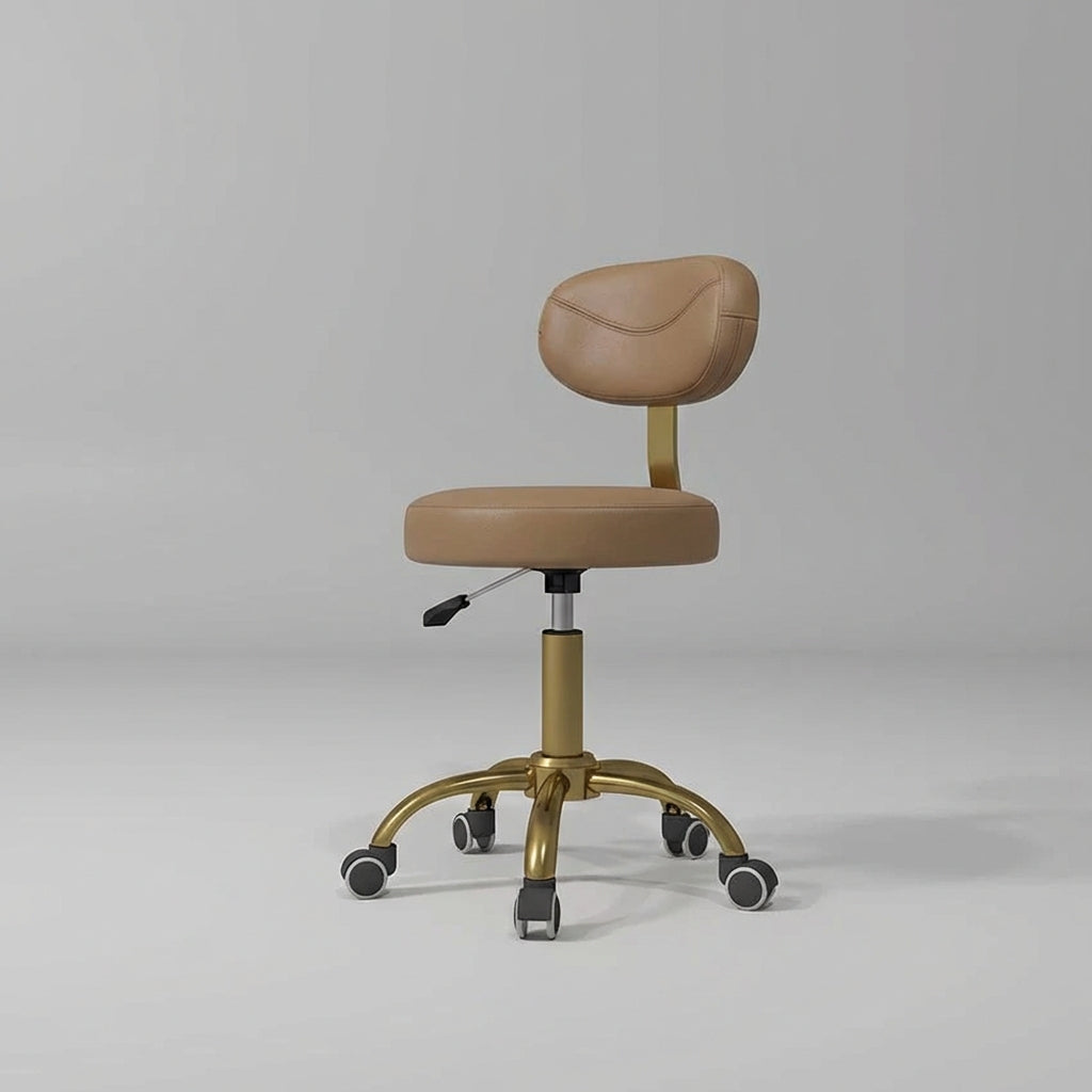 Lila stool in light brown and gold base with wheels
