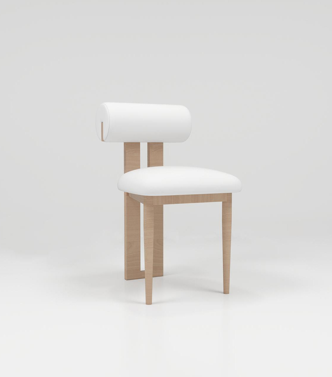 White leather nail desk chair with oak legs