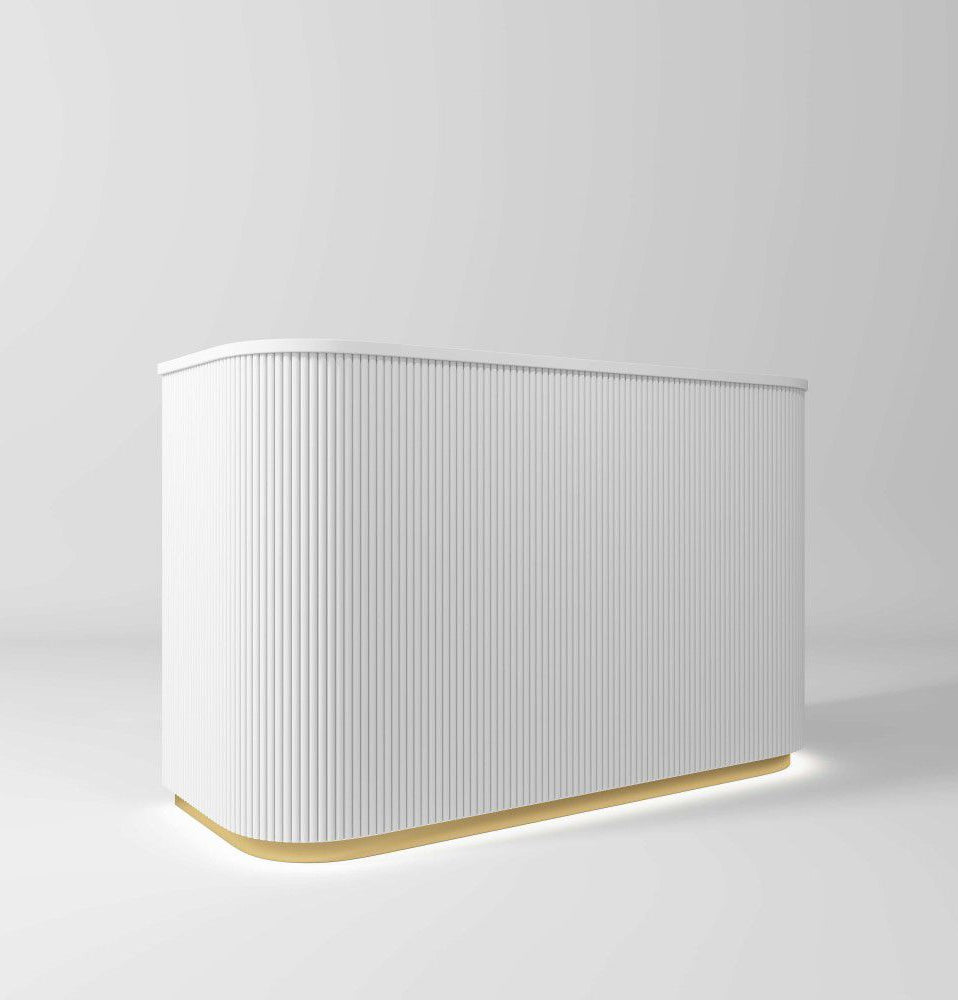 beauty salon white reception desk with gold and LED Light