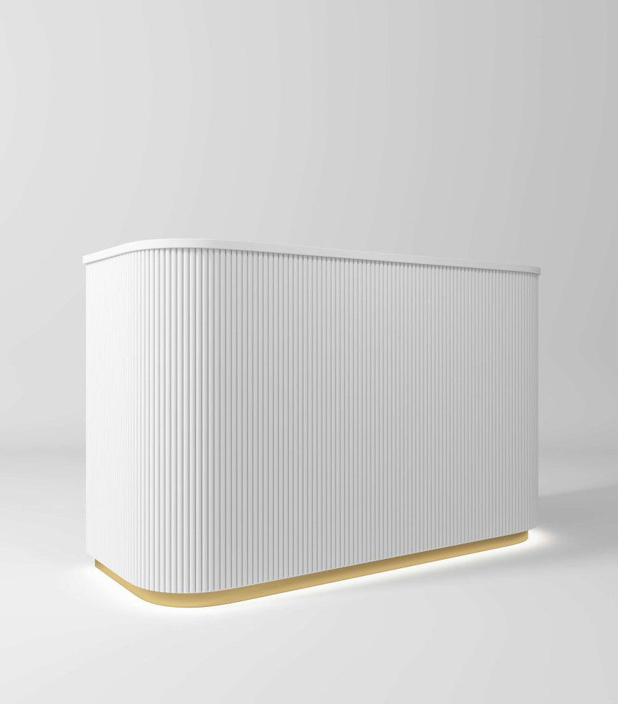 beauty salon white reception desk with gold and LED Light