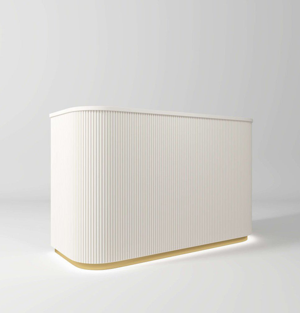 beauty salon reception desk in white with gold