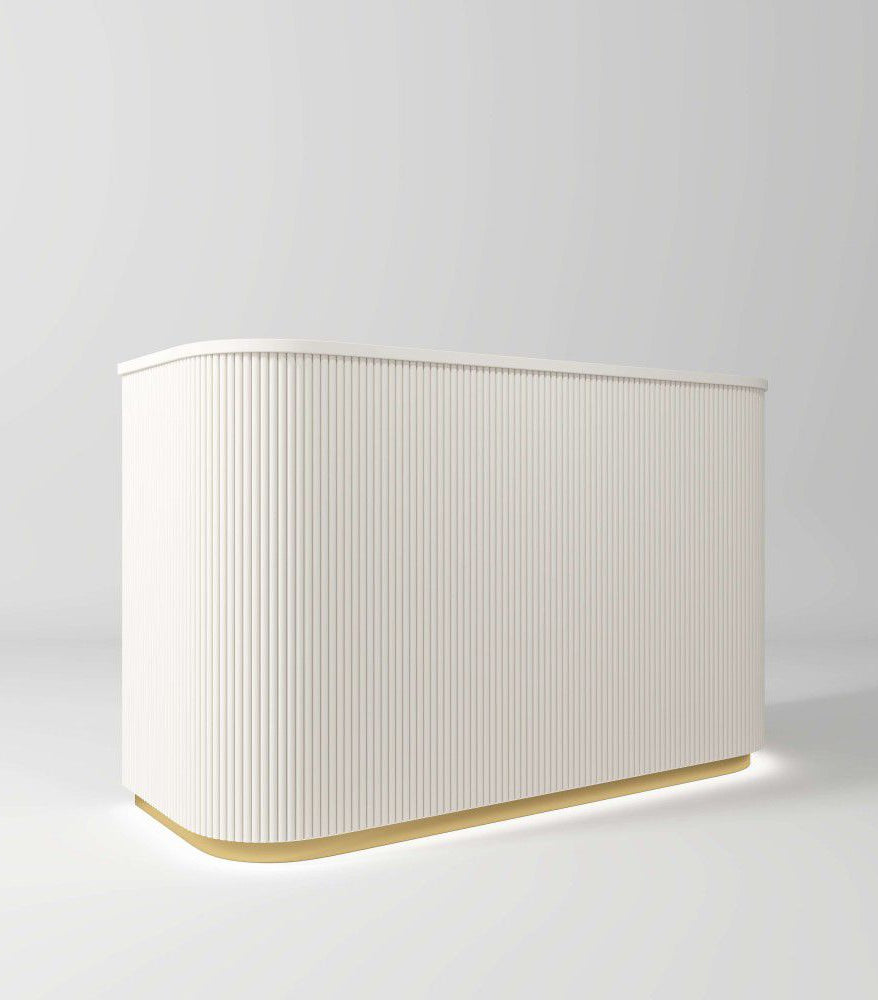 beauty salon reception desk in white with gold