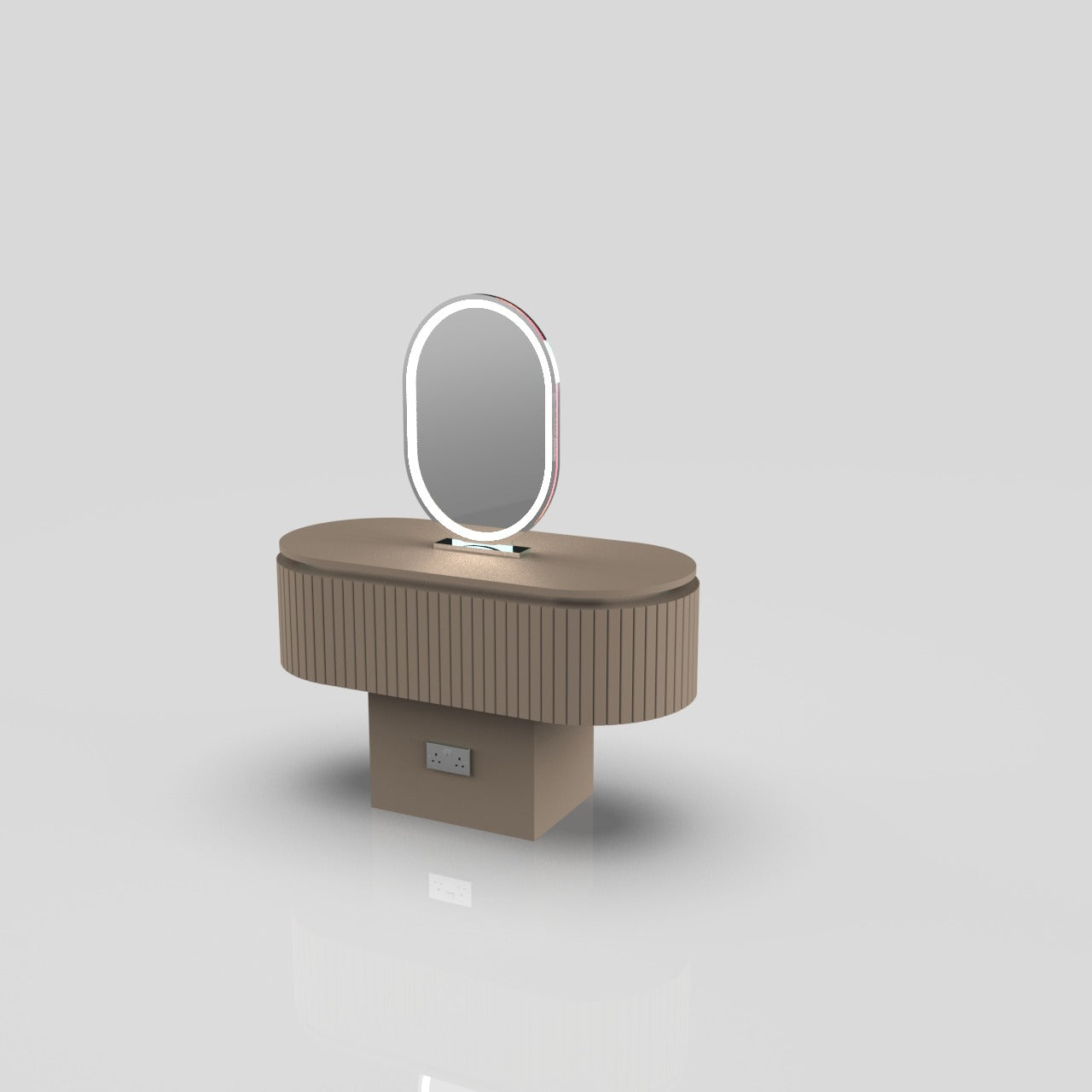 brown hairdressing desk with mirror 