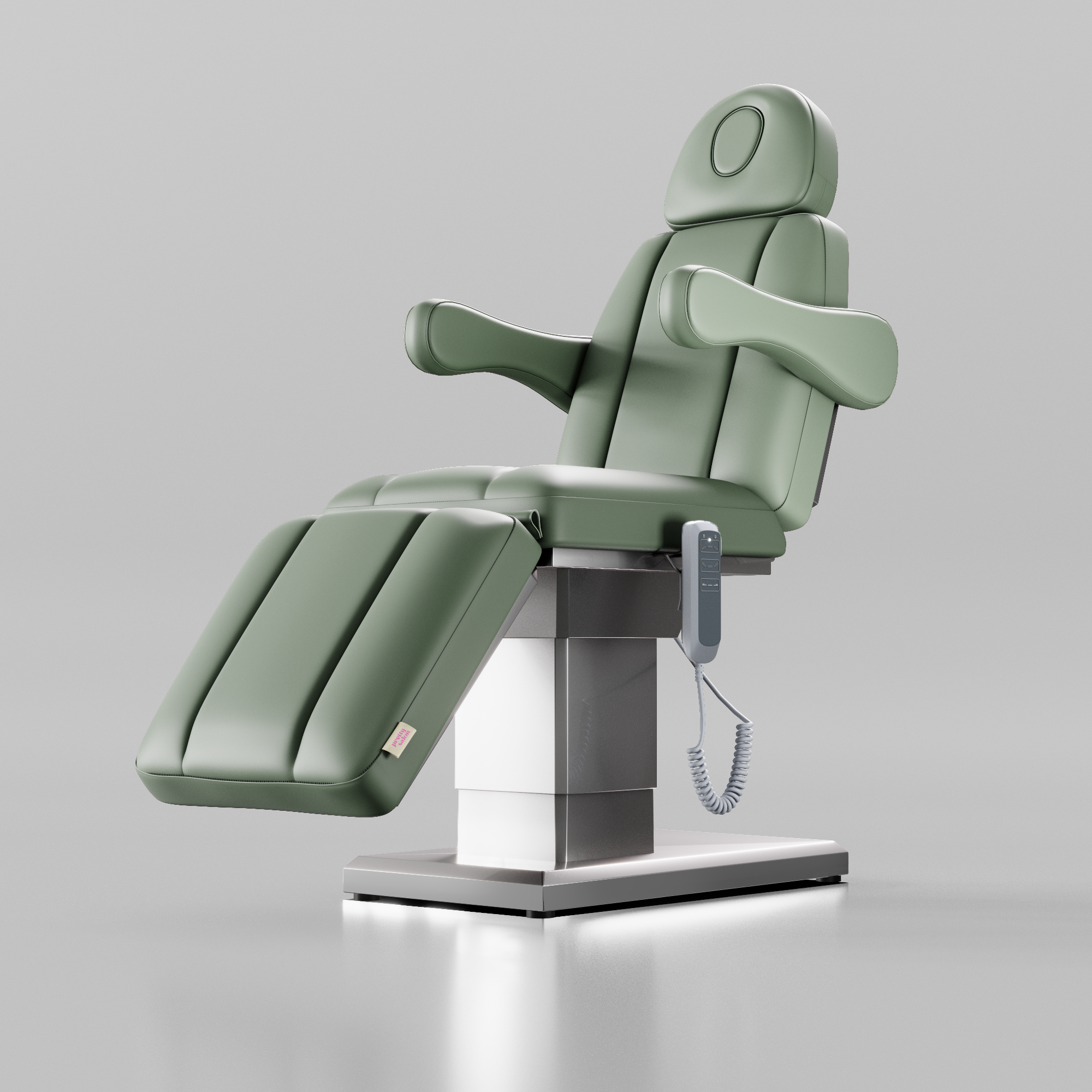 Vegan Leather Green Bed with Silver Stainless Steel Base and Electric Hand Remote
