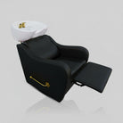 Hairdressing Shampoo Chair In Black Leather and Gold Reclining Handle 