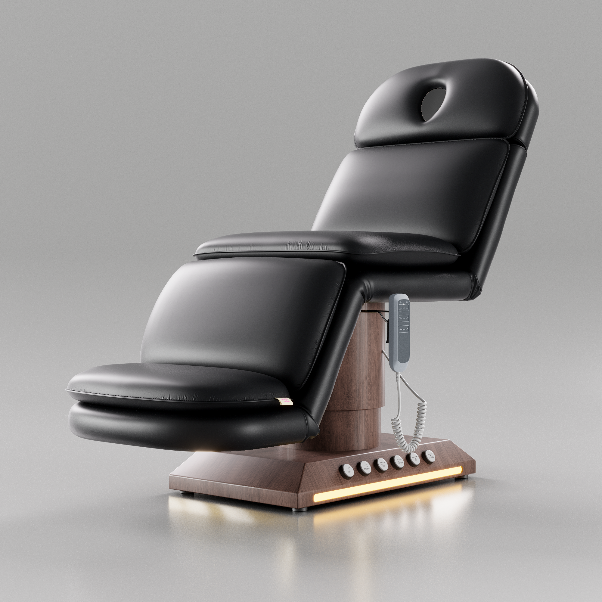 Black Leather Padded Bed for Massages with wulnut base