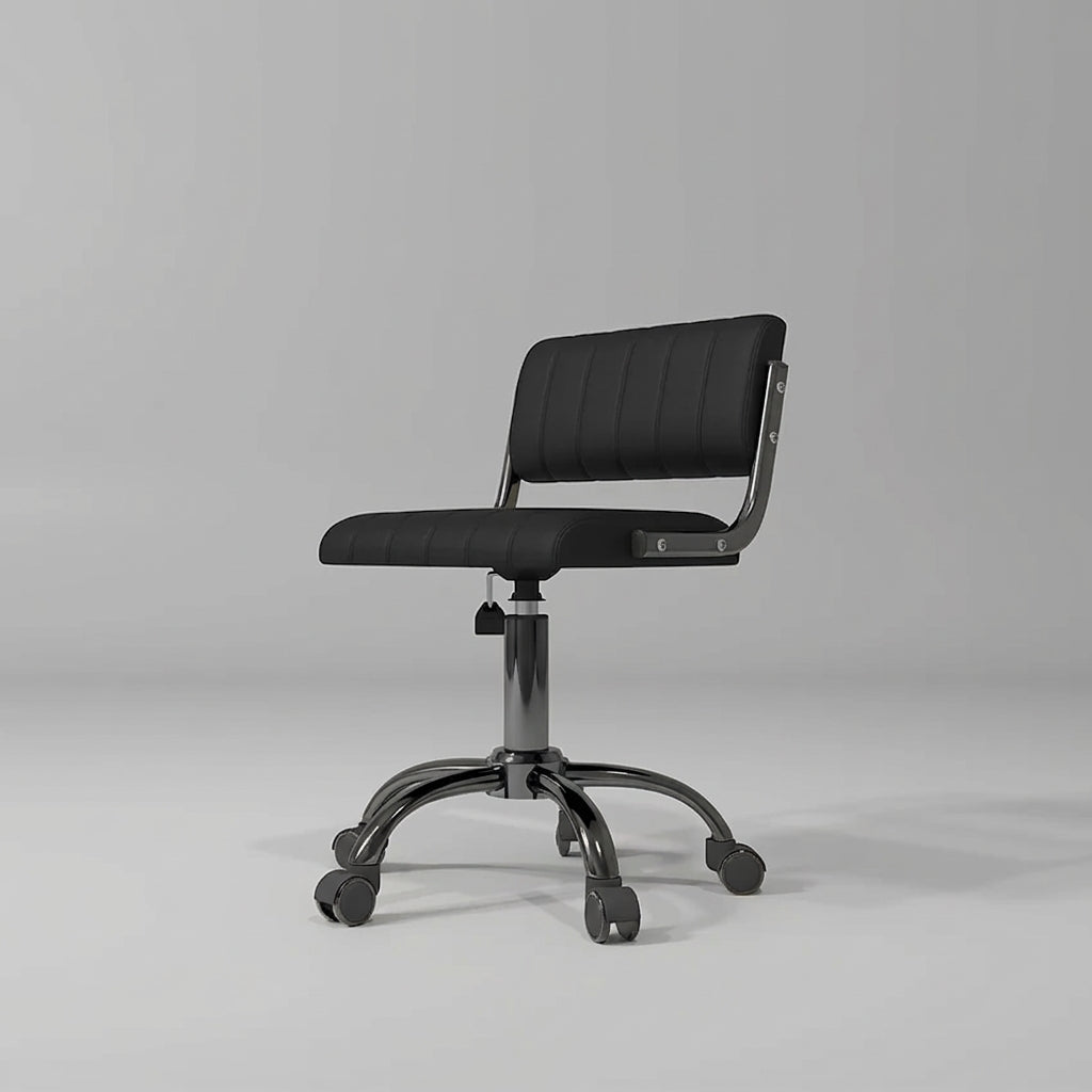 Black Leather Stool with Wheels