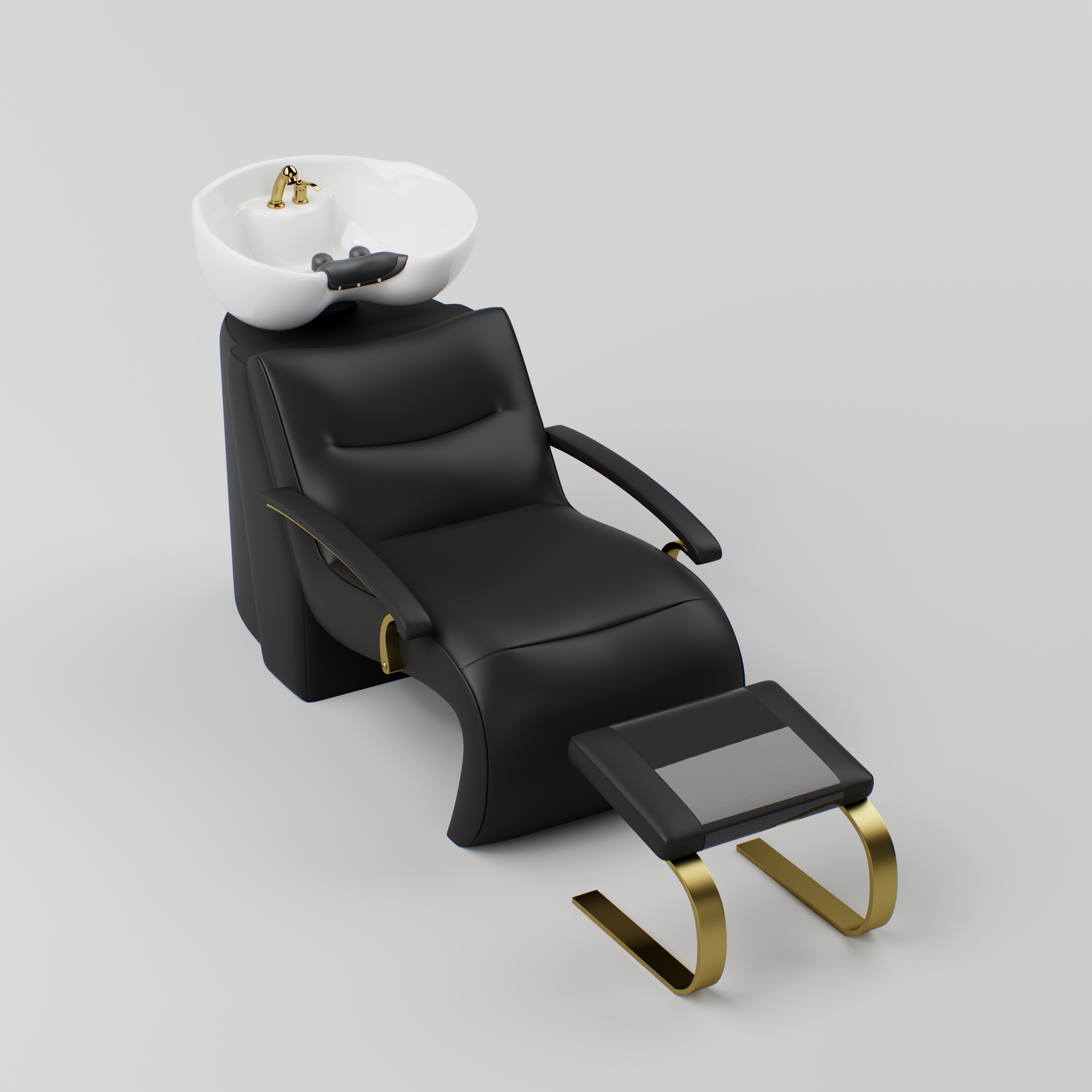 Black Hairbackwash with footrest and gold accessories 