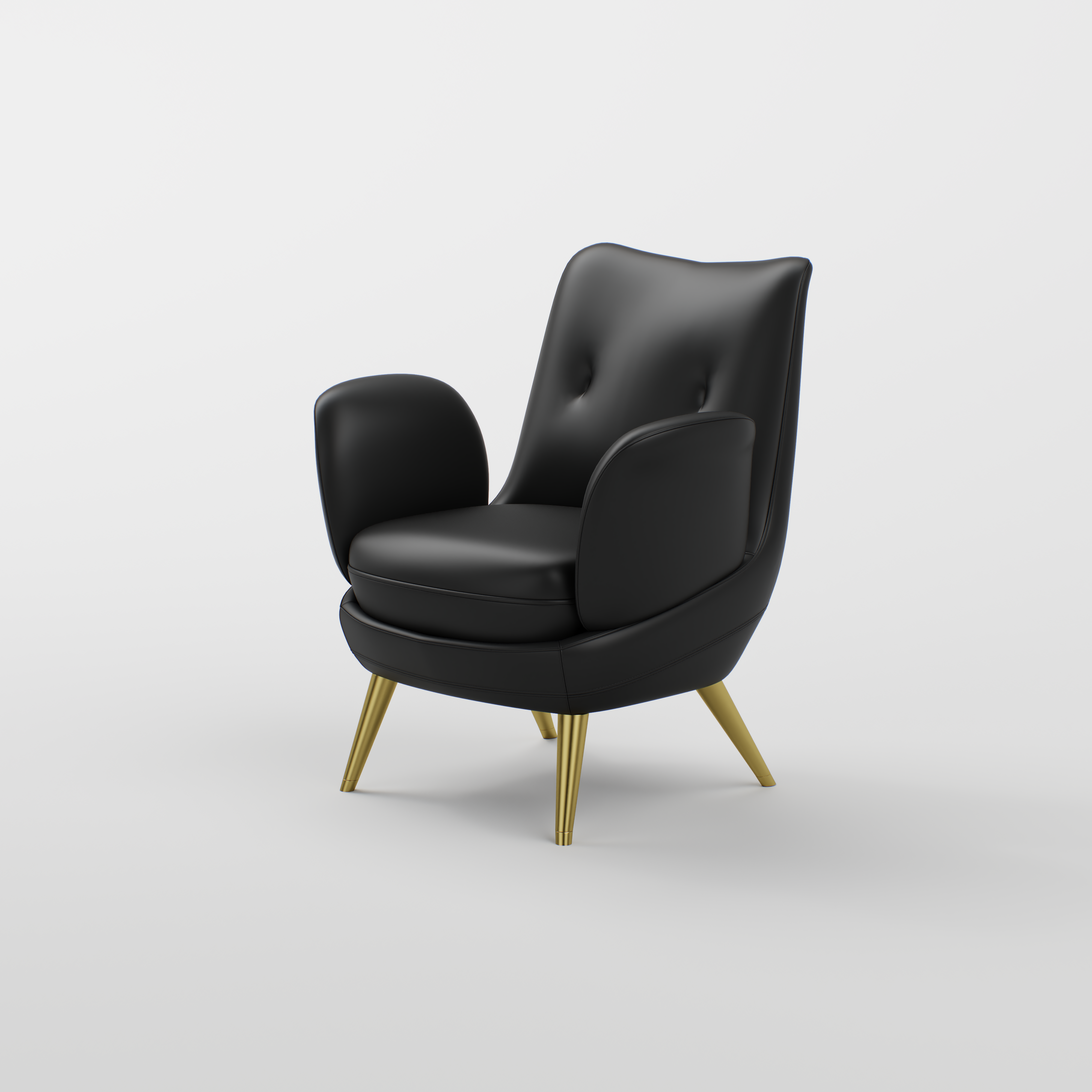 Front view of a black salon chair featuring durable stainless steel legs and stain-resistant leather.