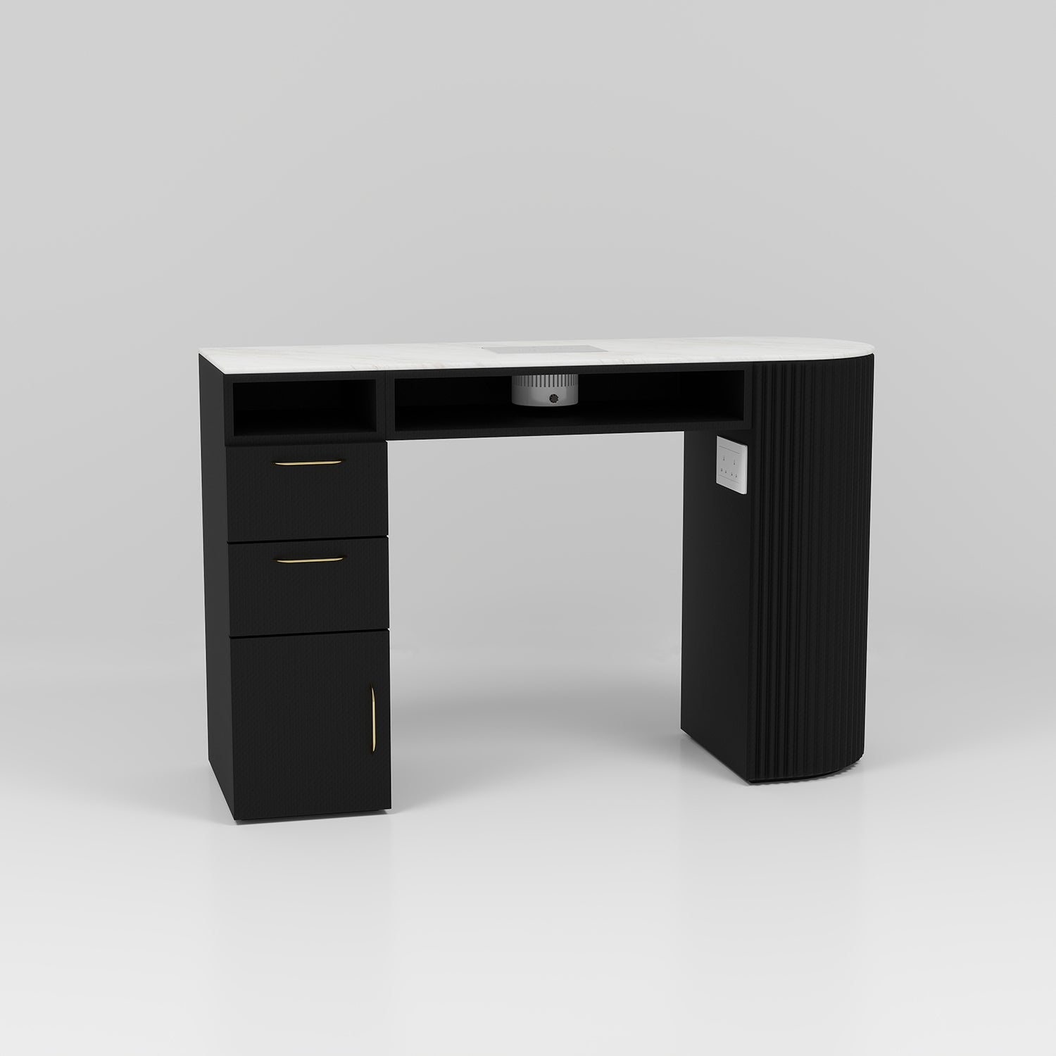 Nail desk with Extractor fan and draws in black with stone top 