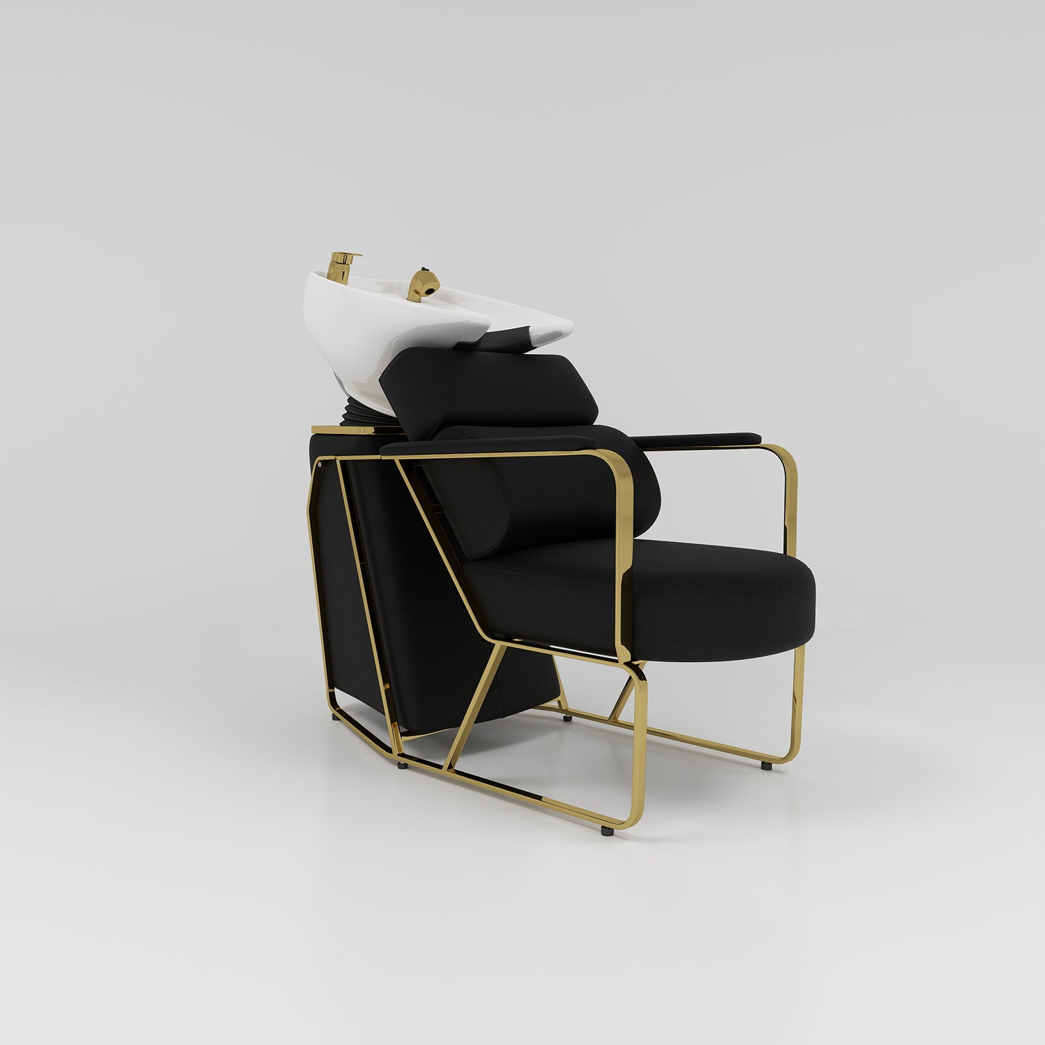 Black Leather Chair, With White Basin and Gold Accessories 